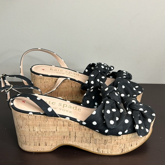 Kate Spade Shoe Julep Platform Wedges Polka Dot Black French Cream Sz 9 NEW - Picture 5 of 10